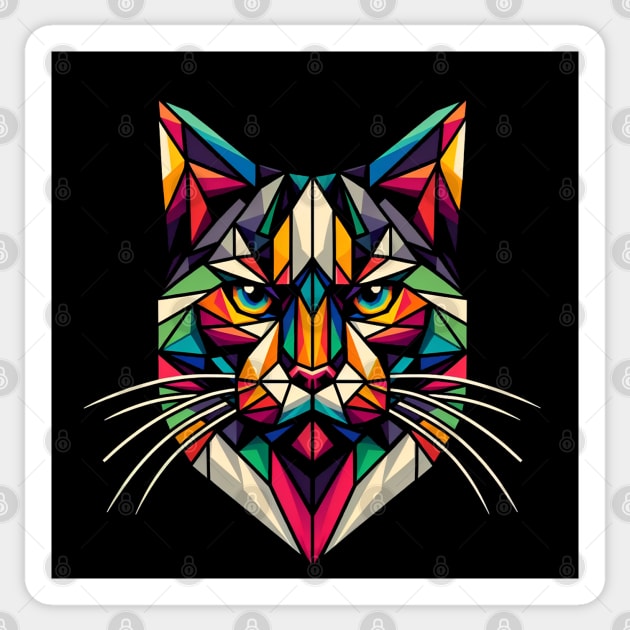 Geometric Cat Head – Colorful Abstract Animal Artwork Sticker by MakerMind8.2